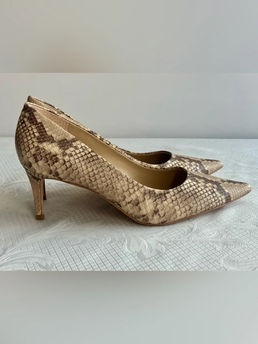 SOLD! Vince Camuto Beige Snake-Print Pointed Toe Pumps